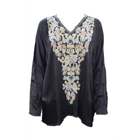 NEW JOHNNY WAS women's birdy satin blouse in black - Picture 1 of 1